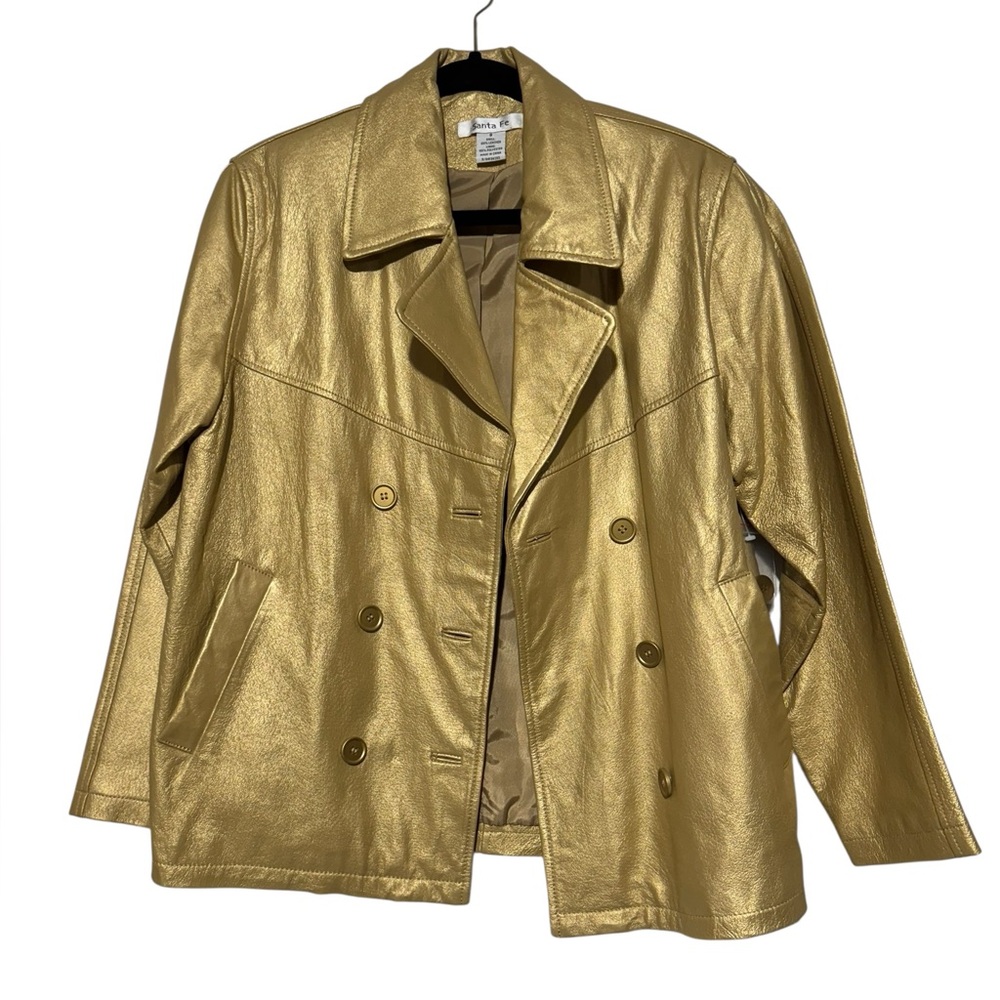 Vintage Santa Fe NWOT Gold Metallic Leather Jacket Coat Size 8 Festival‎ Rodeo